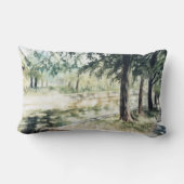 手色彩の鮮やか夏の水色の緑の木川 ランバークッション (裏面)