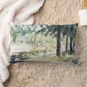 手色彩の鮮やか夏の水色の緑の木川 ランバークッション (ブランケット)