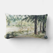 手色彩の鮮やか夏の水色の緑の木川 ランバークッション (正面)