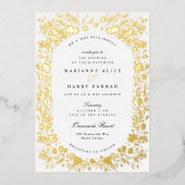 手色彩の鮮やか小花フローラ結婚枠 箔招待状 (正面)