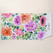 手色彩の鮮やか明るい水の色フローラ ビーチタオル (正面)