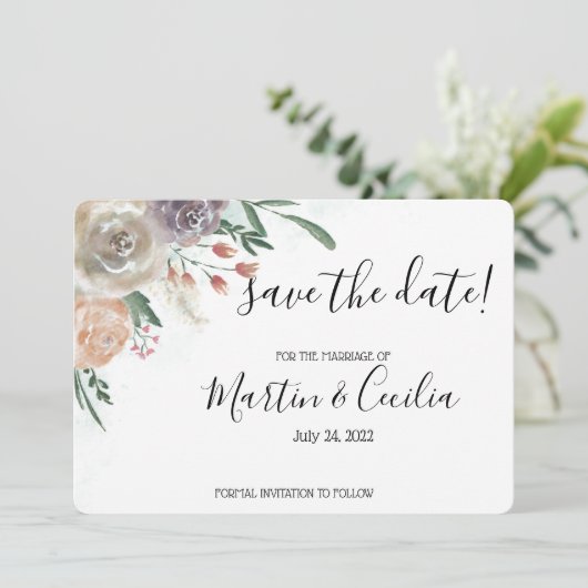 手色彩の鮮やか水の色のバラ日付カードを保存 セーブザデート (スタンド正面)