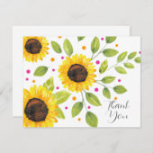 手色彩の鮮やか水色ひまわり花束 サンキューカード (正面/裏面)