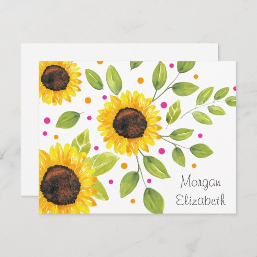 手色彩の鮮やか水色ひまわり花束 ノートカード (正面/裏面)