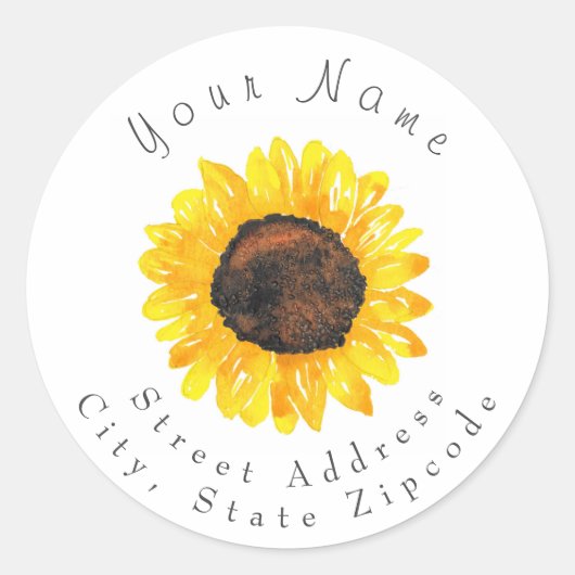 '手色彩の鮮やか水色ひまわり2'ラベル ラウンドシール (正面)