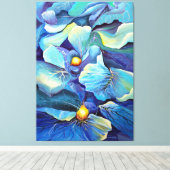 手色彩の鮮やか水色フローラアクア&ブルー キャンバスプリント (インサイチュ (ウッドフロア))