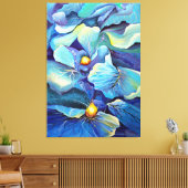 手色彩の鮮やか水色フローラアクア&ブルー キャンバスプリント (インサイチュ (リビング))