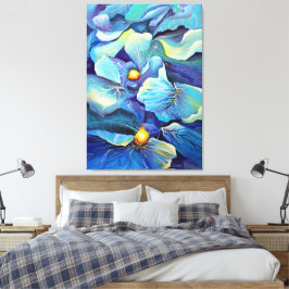 手色彩の鮮やか水色フローラアクア&ブルー キャンバスプリント