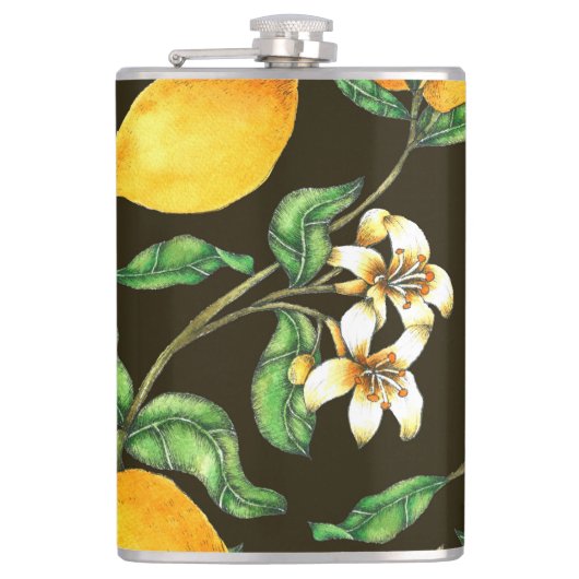 手色彩の鮮やか水色レモンパターン フラスク (正面)