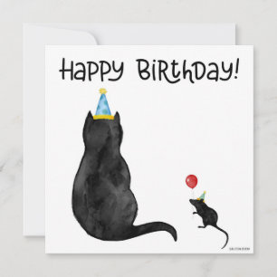 手色彩の鮮やか猫・マウス誕生日カード