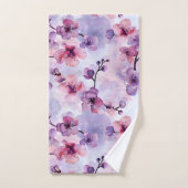 手色彩の鮮やか紫の花さくらんぼ バスタオルセット (ハンドタオル)