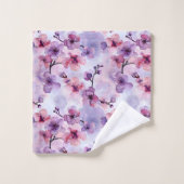 手色彩の鮮やか紫の花さくらんぼ バスタオルセット (ウォッシュタオル)