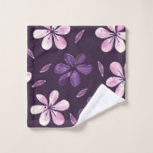 手色彩の鮮やか紫の花 バスタオルセット (ウォッシュタオル)