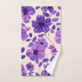 手色彩の鮮やか紫の花 バスタオルセット (ハンドタオル)