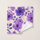 手色彩の鮮やか紫の花 バスタオルセット (ウォッシュタオル)