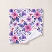 手色彩の鮮やか紫の花 バスタオルセット (ウォッシュタオル)