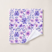 手色彩の鮮やか紫の花 バスタオルセット (ウォッシュタオル)