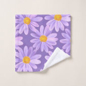 手色彩の鮮やか紫デイジー花 バスタオルセット (ウォッシュタオル)