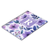 手色彩の鮮やか紫花モノグラパーソナライズされたム ノートブック (左側)