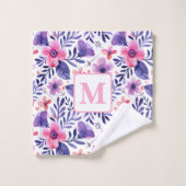 手色彩の鮮やか紫花モノグラパーソナライズされたム バスタオルセット (ウォッシュタオル)