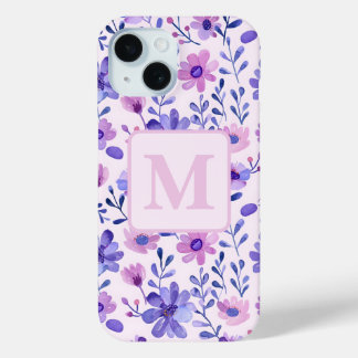 手色彩の鮮やか紫花モノグラパーソナライズされたム iPhone 15ケース