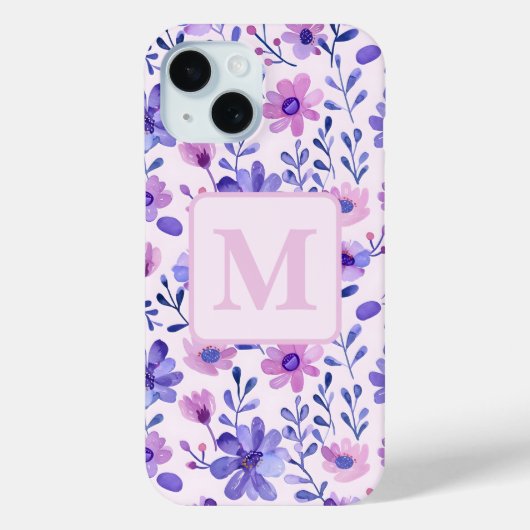 手色彩の鮮やか紫花モノグラパーソナライズされたム Case-Mate iPhoneケース (裏面)