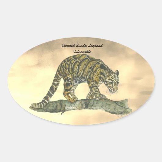 手色彩の鮮やか絶滅危険性ヒョウ 楕円形シール (正面)