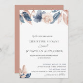 手色彩の鮮やか花 |赤面とブルー結婚ズ 招待状 (正面/裏面)