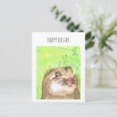 手色彩の鮮やか茶水の色のイースターバニー ポストカード (スタンド正面)