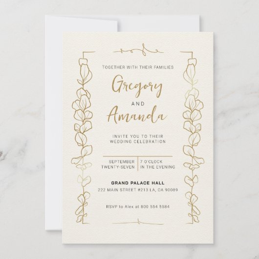 手色彩の鮮やか葉フレーム結婚 招待状 (正面)