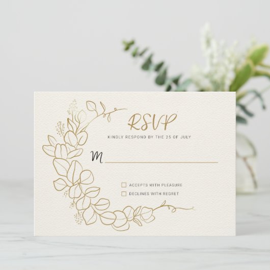 手色彩の鮮やか葉金ゴールドフレームRSVP 招待状 (スタンド正面)