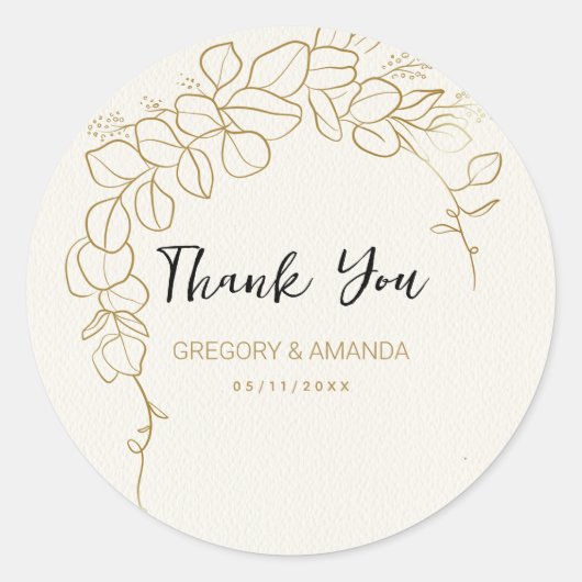 手色彩の鮮やか葉金ゴールド ラウンドシール (正面)