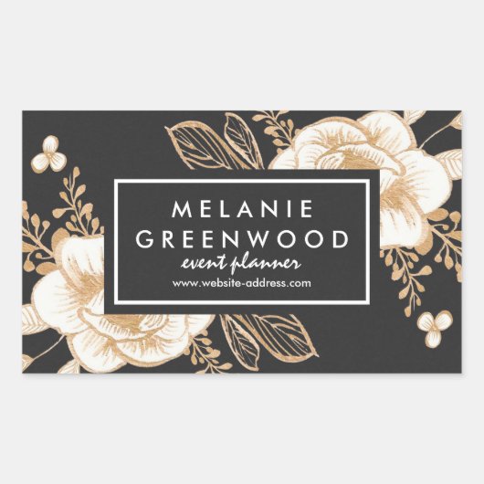 手色彩の鮮やか金ゴールド色彩の鮮やか花業 長方形シール (正面)