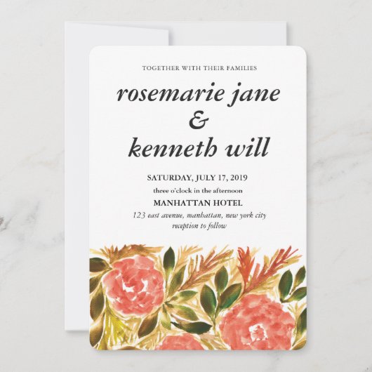 手花絵を描結婚式招待状 招待状 (正面)