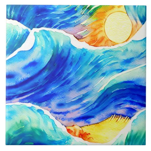 手芸術的引き海熱狂する波スカンジナビア タイル (正面)