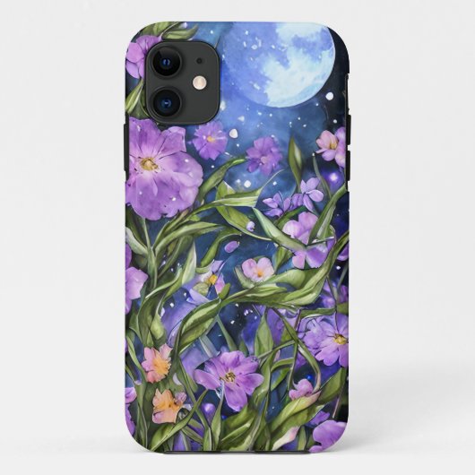 手芸術的色彩の鮮やかナイトガーデン満月ブルー Case-Mate iPhoneケース (裏面)