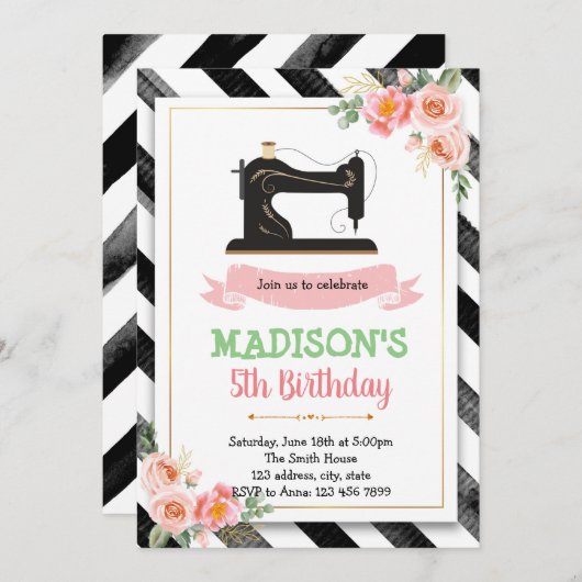 手芸裁縫パーティー招待状 招待状 (正面/裏面)