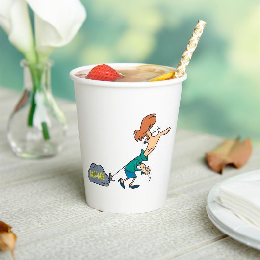 手荷物引揚げ女性 紙コップ