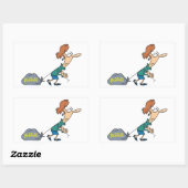 手荷物引揚げ女性 長方形シール (シート)