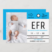 手荷物預け入れチケットカウト男の赤ちゃん誕生 案内状 (正面/裏面)