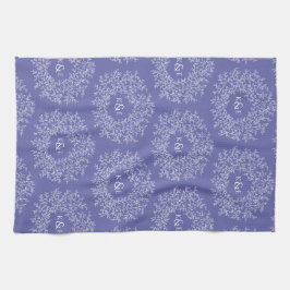 手葉描きモノグラム結婚ブルー キッチンタオル