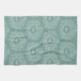 手葉描モノグラム結婚グリーン キッチンタオル
