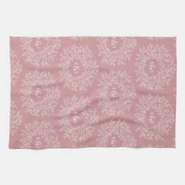 手葉描モノグラム結婚ピンク キッチンタオル
