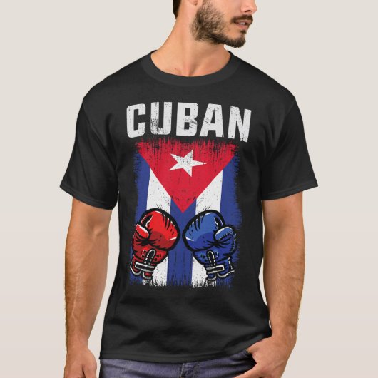 手袋とキューバボクシングの旗を持つキューバ国旗のシャツ Tシャツ (正面)