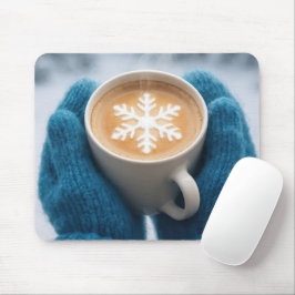 手袋と雪の結晶と冬のコーヒー マウスパッド