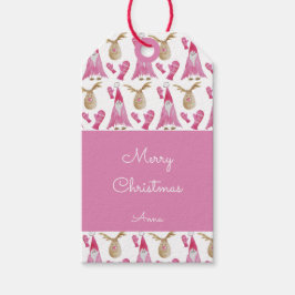 手袋を持つクリスマス矮星とトナカイ ギフトタグ