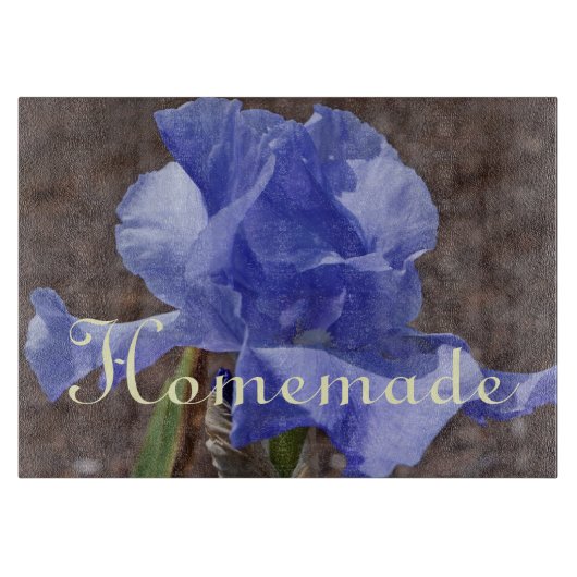 手製のギフトのガラスまな板のアイリス花 カッティングボード (正面)