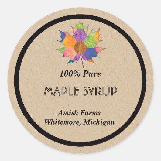 手製のメープルシロップのステッカー ラウンドシール (正面)