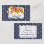 手製ヴィンテージのパンジーの花及びDoily 名刺 (正面/裏面)