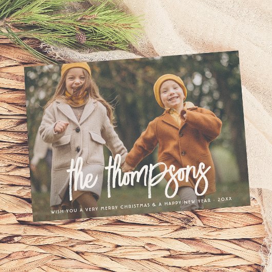 手記モダン家族の名前2写真の休日 シーズンカード